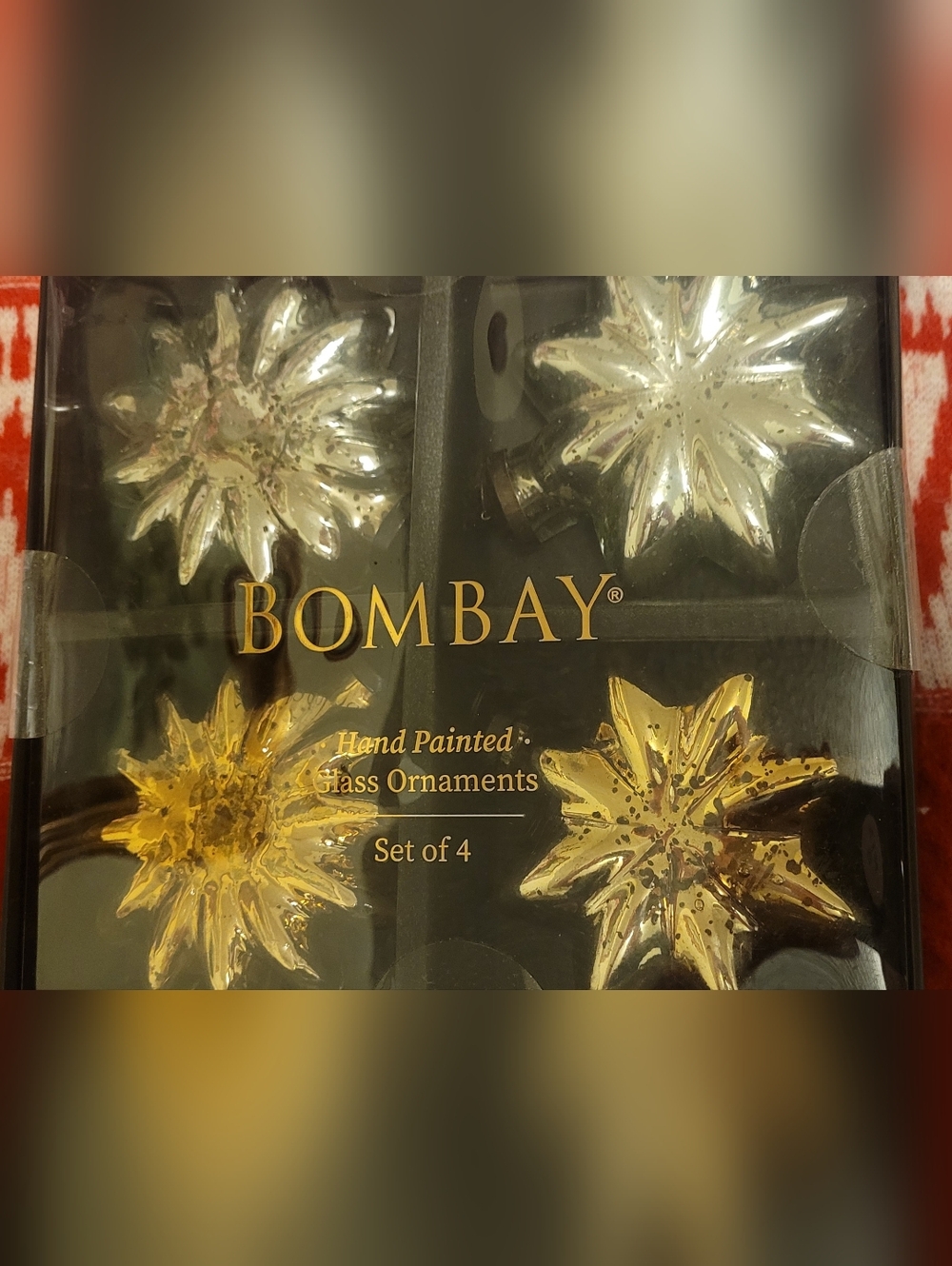 BOMBAY Shiny Hand-Painted Starburst Glass Ornaments - Gold & Silver (Set of 4)